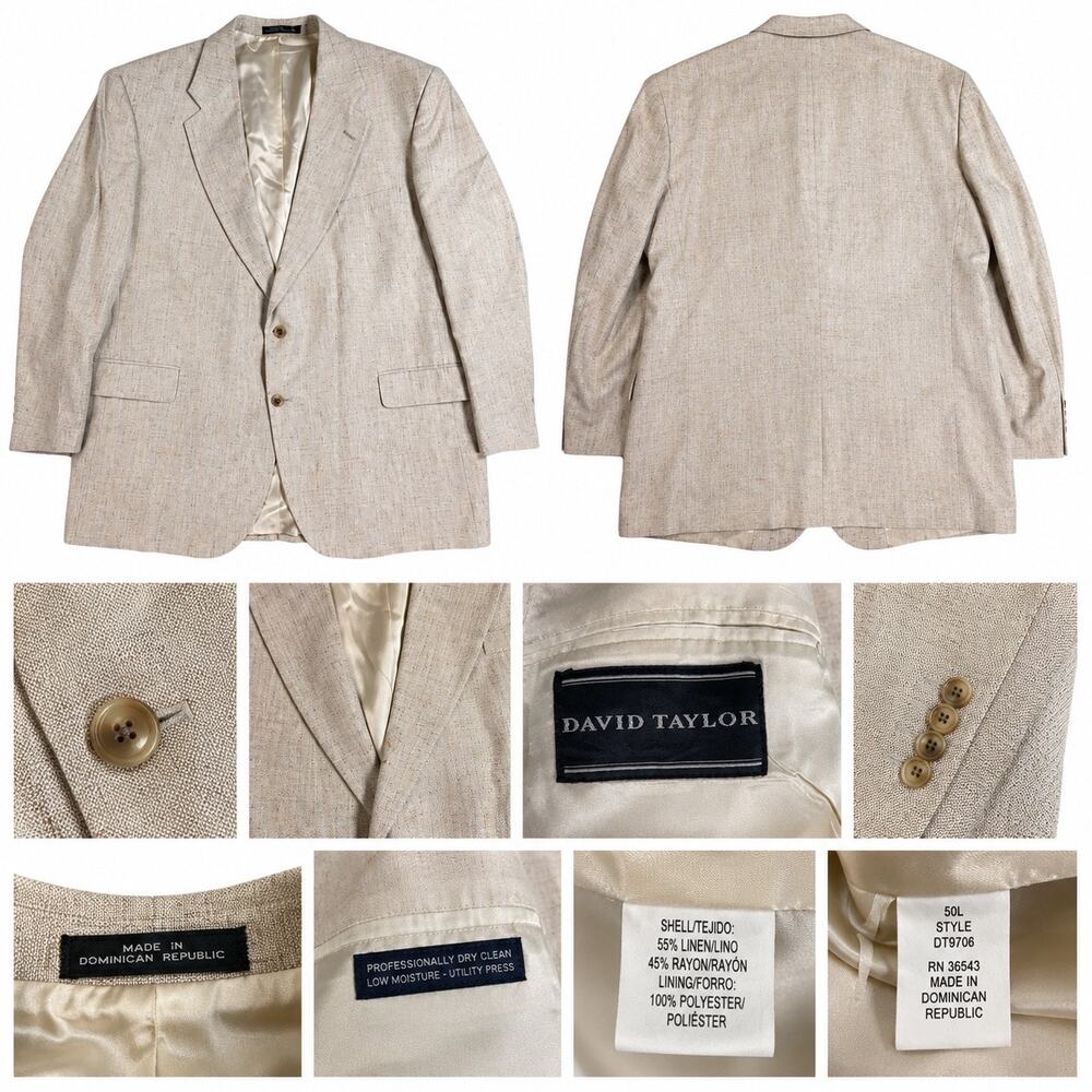 David Taylor Men’s 50L Tan Linen Blend Sport Coat Blazer Jacket